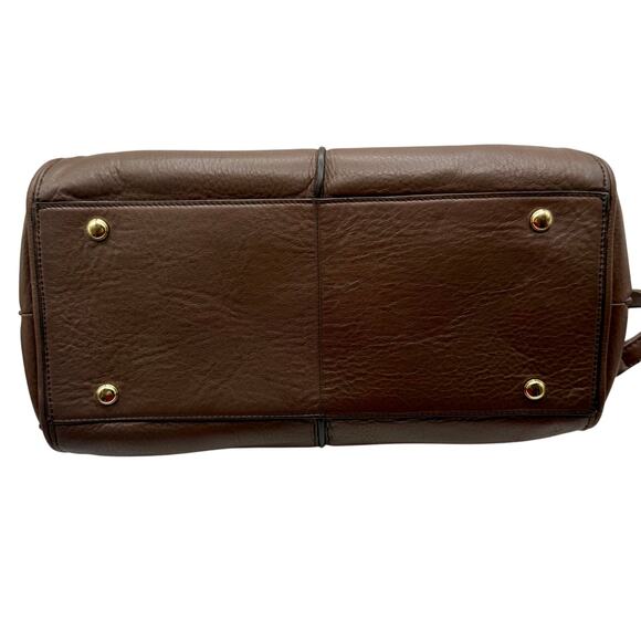 B. Makowsky Brown Glove Leather Satchel with Gold Hardware & Plum Lining - Picture 8 of 11